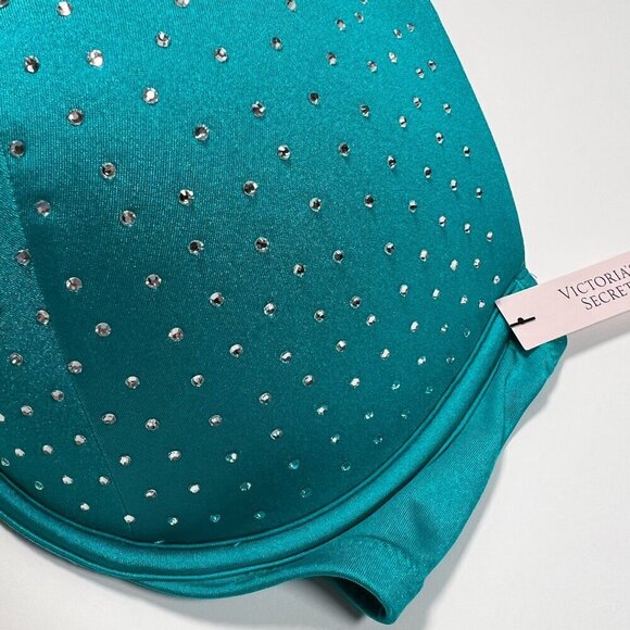 Victoria Secret 34B Bombshell Push Up Bikini Top Shine Strap Capri Sea Blue - Picture 3 of 6